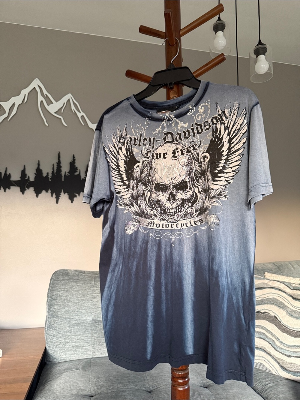Vintage Harley-Davidson Navy Blue Winged Skull Graphic Tee